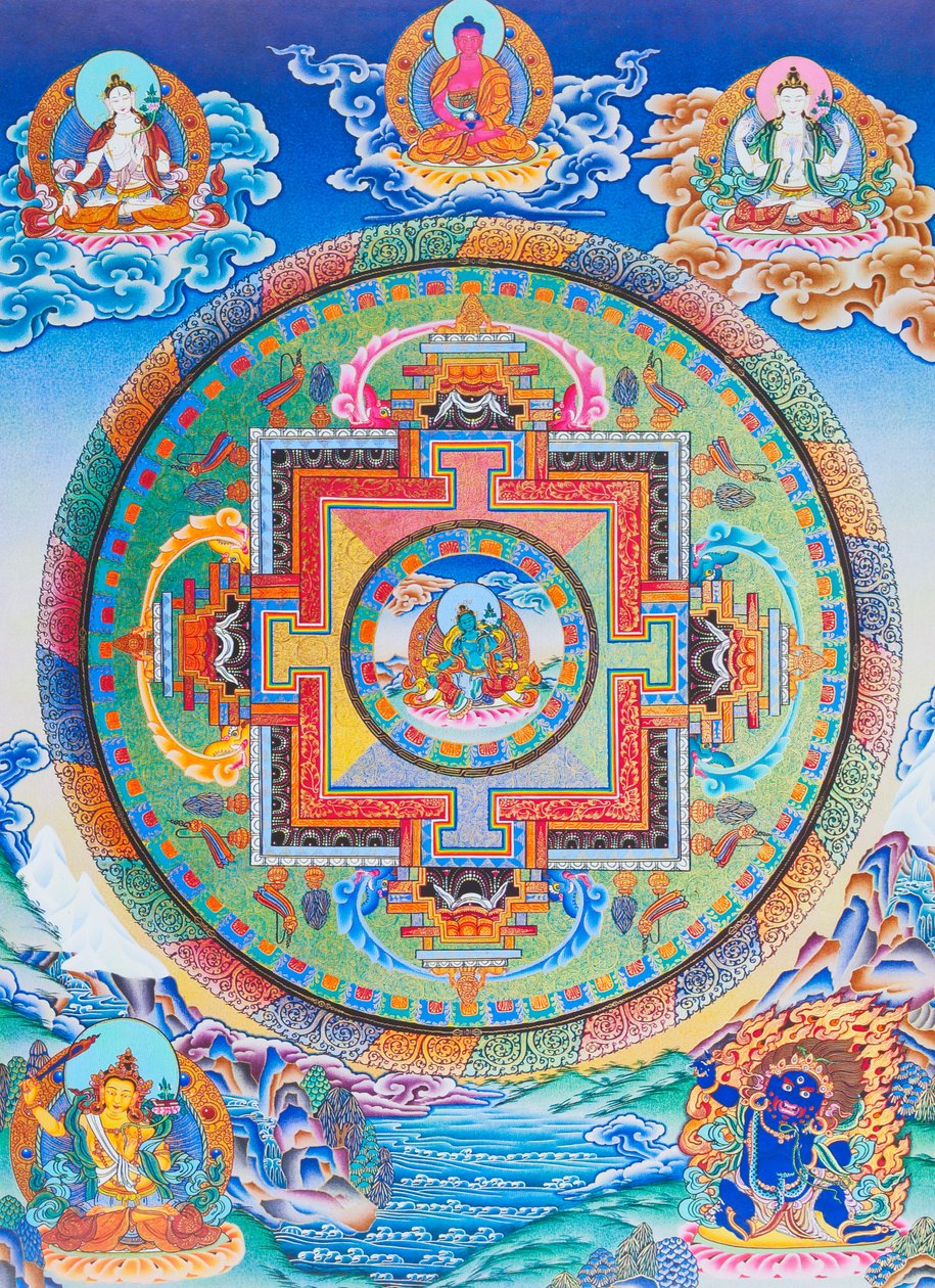 Groene Tara Mandala die de moederlijke beschermer uit alle gevaren in de oceaan van het bestaan afbeeldt door School Nepalese