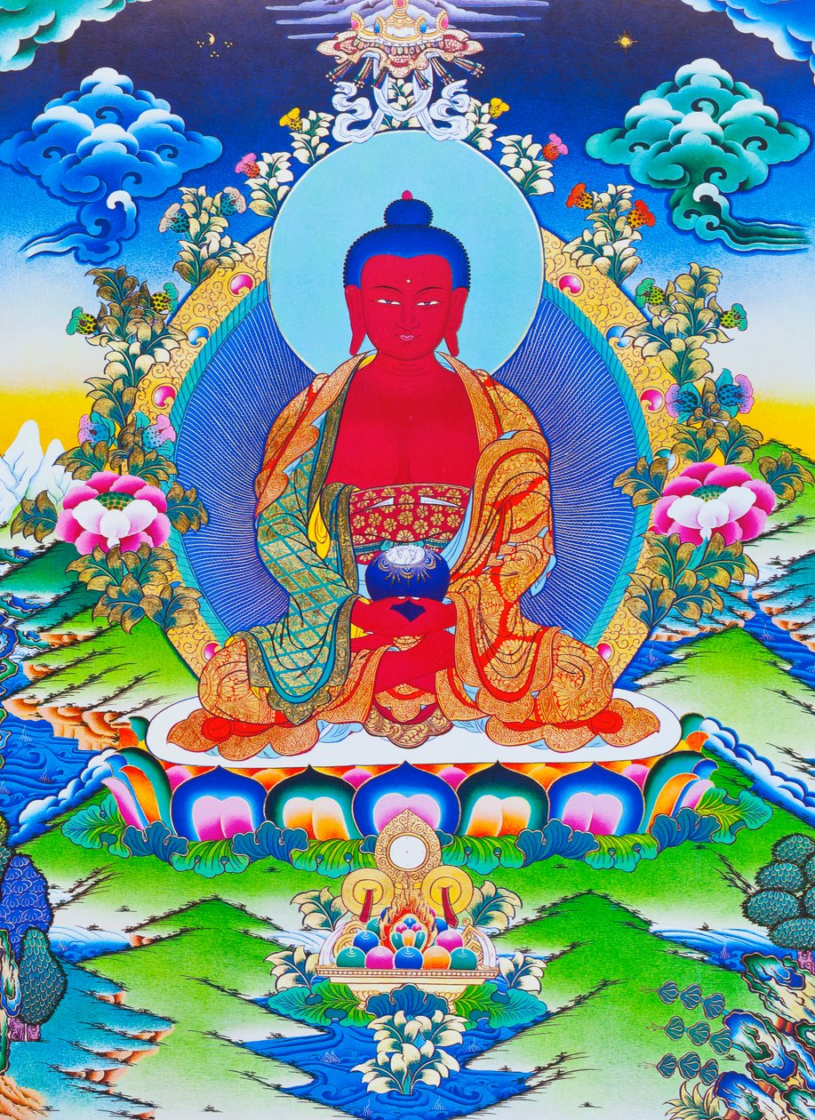 Afbeelding van Amitabha Boeddha zittend op een lotus door School Nepalese