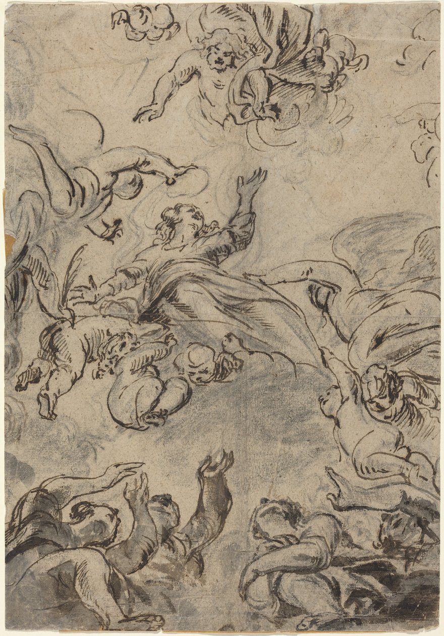 De Hemelvaart van de Maagd, midden 17e eeuw (pen en inkt) door School Netherlandish