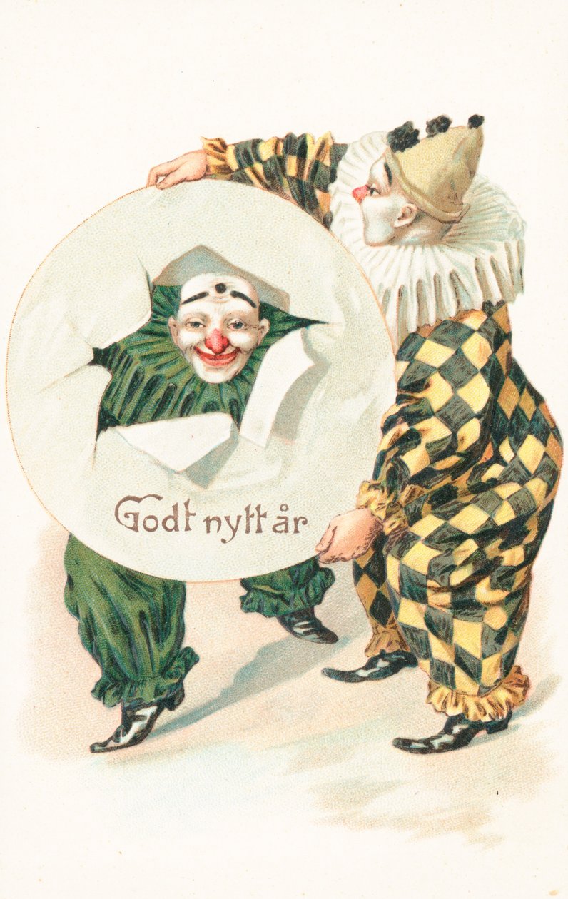 Nieuwjaarskaart Nowegian (kleurenlitho) door School Norwegian