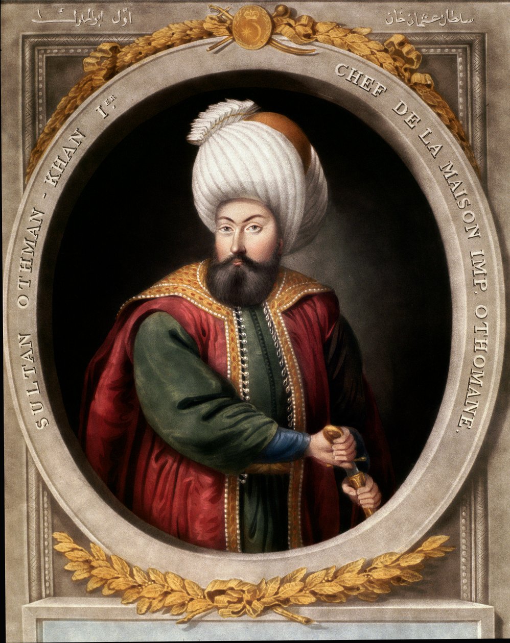 Ottomaanse Rijk: portret van de eerste Ottomaanse Sultan Osman I (1299-1326). Topkapi Sarayi Istanbul Bibliotheek door School Ottoman