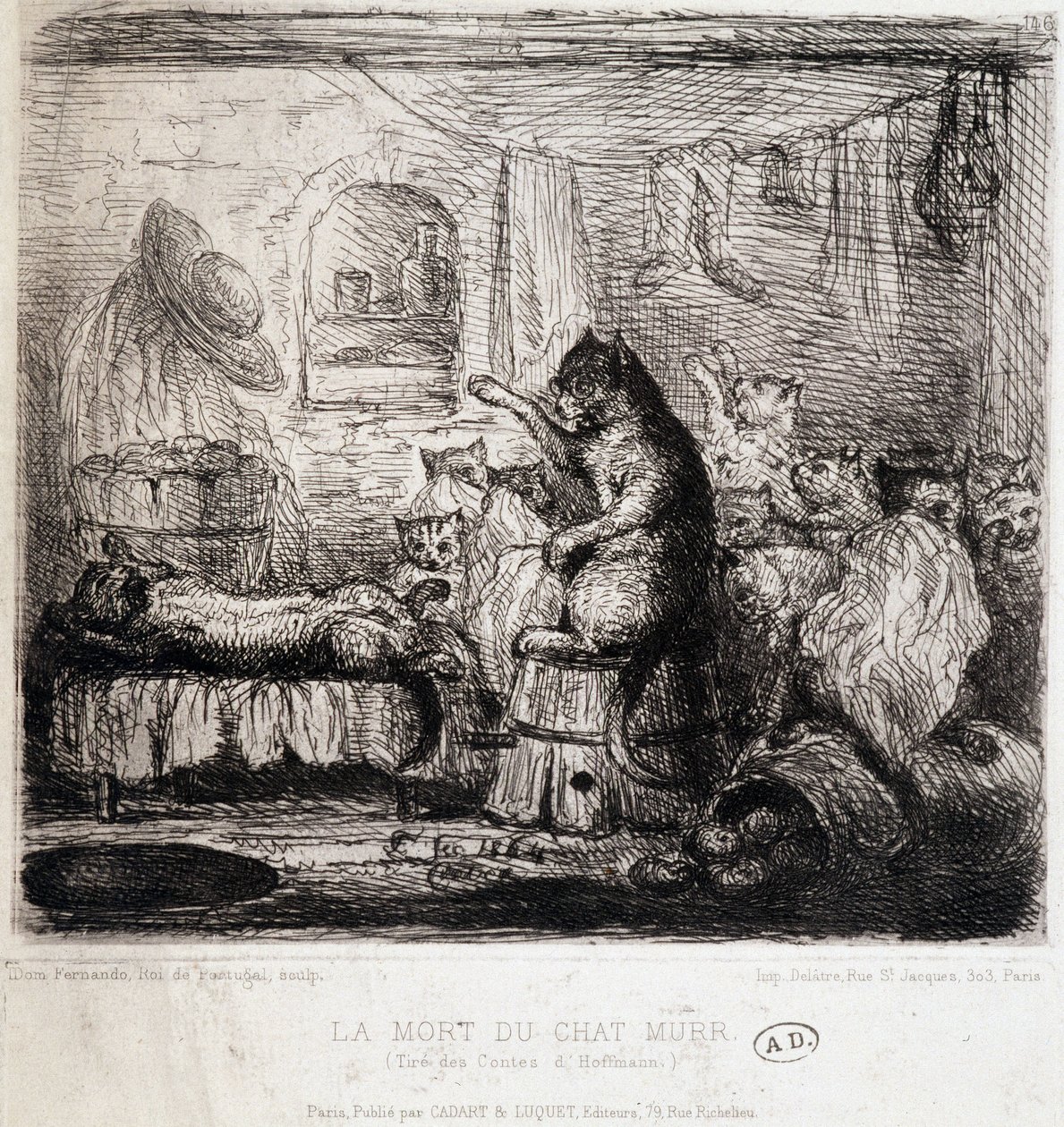 De Dood van de Kat Murr (uit de verhalen van Hoffmann) - Tekening, Portugal door School Portuguese