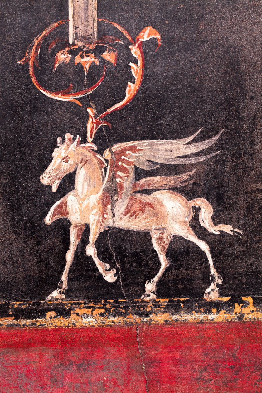 Architecturale decoratie met gevleugelde paarden (pegasi), Herculaneum door School Roman