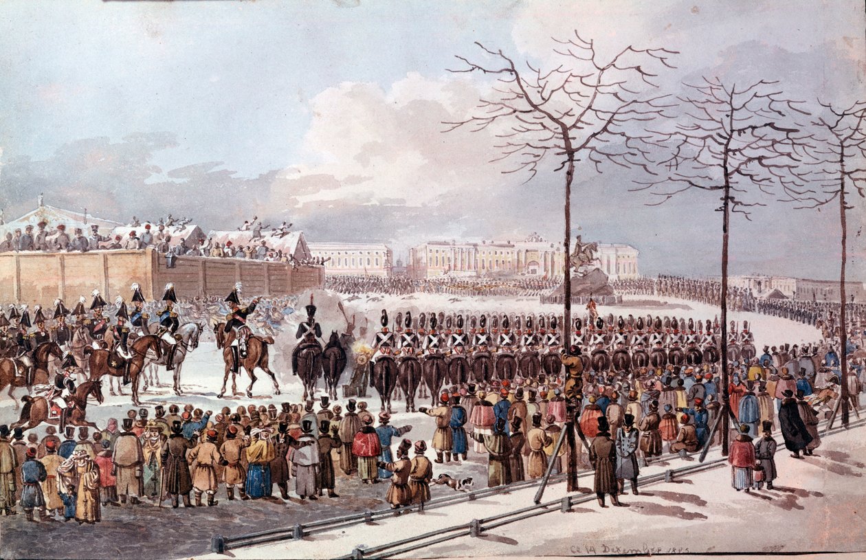 In 1825 Opstand van de Decembristen (Decabristen) in de toekomst van Nicolaas I om een nieuwe grondwet te verkrijgen door School Russian