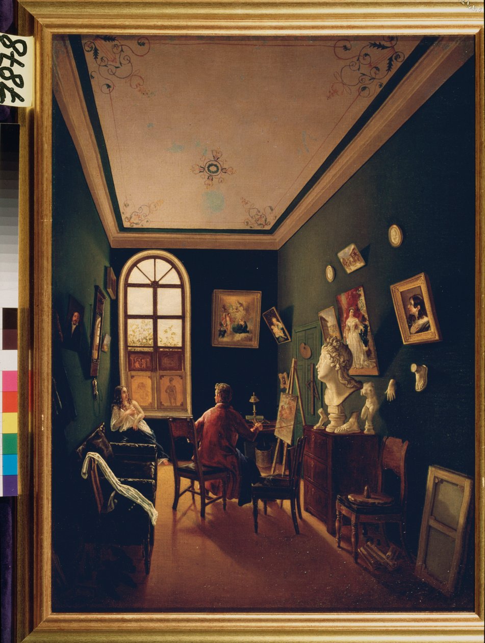 Het atelier van de schilder door School Russian
