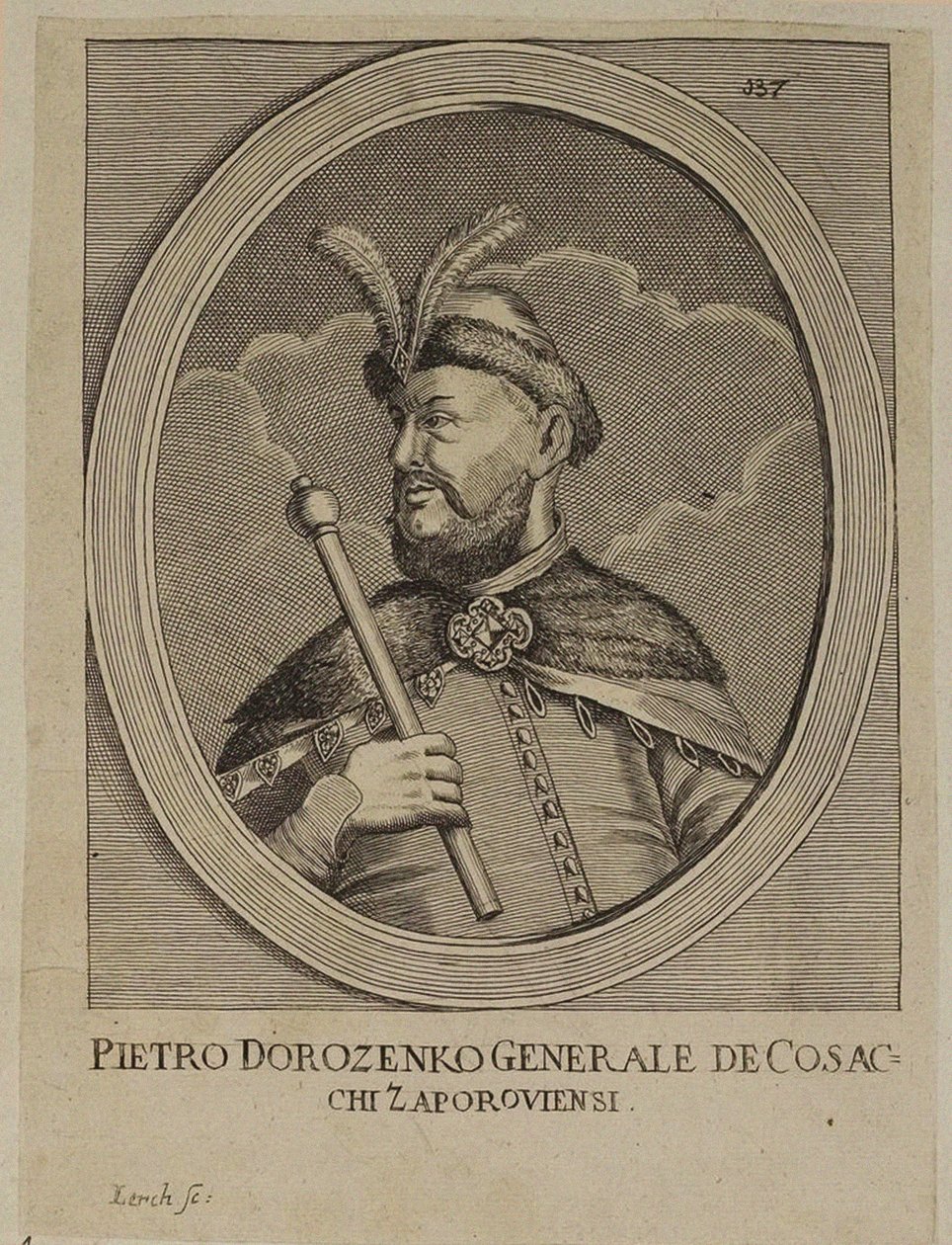 Petro Dorofeyevych Doroshenko, hetman van Rechts-oever Oekraïne (gravure) door School Russian