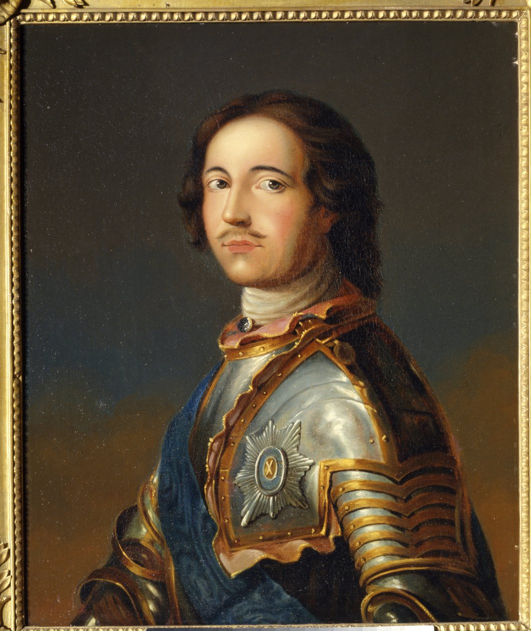 Portret van keizer Peter de Grote in ridderharnas door School Russian