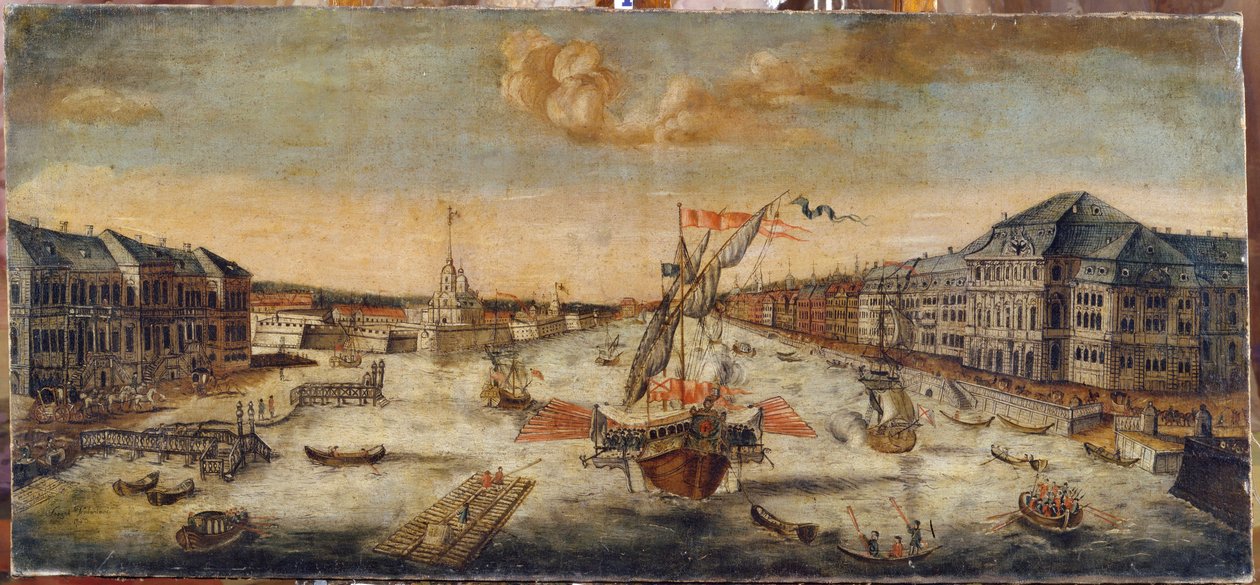 Uitzicht op de kades van de Neva (Sint-Petersburg) door School Russian