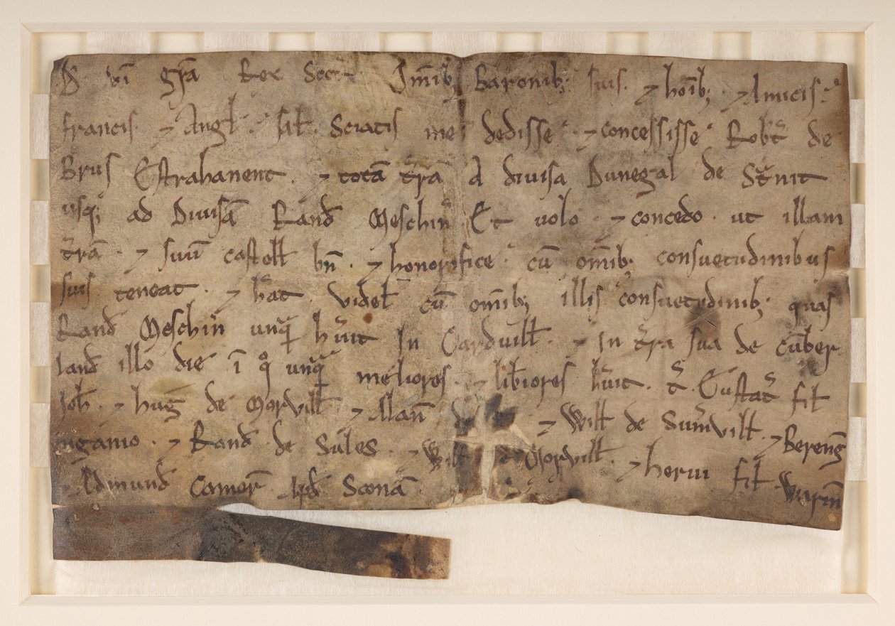 Toekenning van David I, koning van Schotland (overleden 1153), aan Robert de Brus, waarbij hij Annandale schenkt door School Scottish
