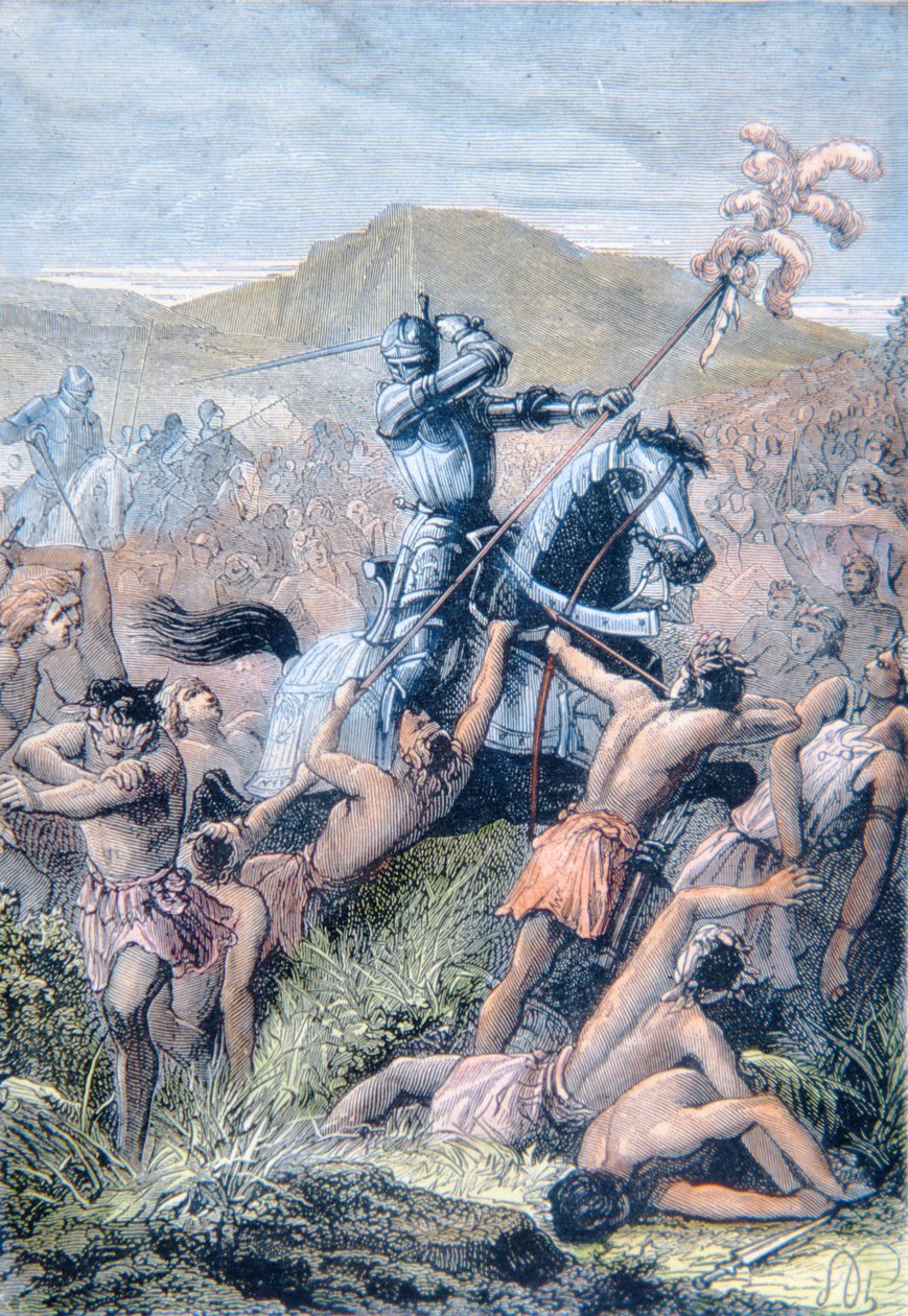 Hernan Cortes bij de Slag om Otumba, Mexico door School Spanish