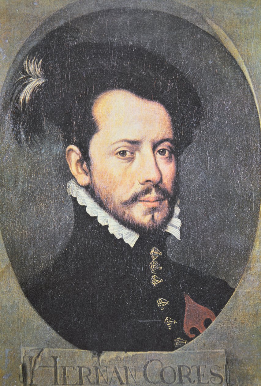 Portret van Hernan Cortes door School Spanish