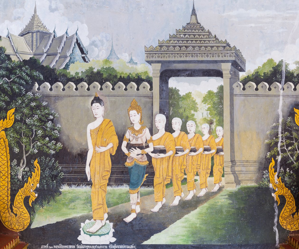 Fresco met een scène uit het leven van Boeddha, Wat Phra That Doi Suthep tempel door School Thai