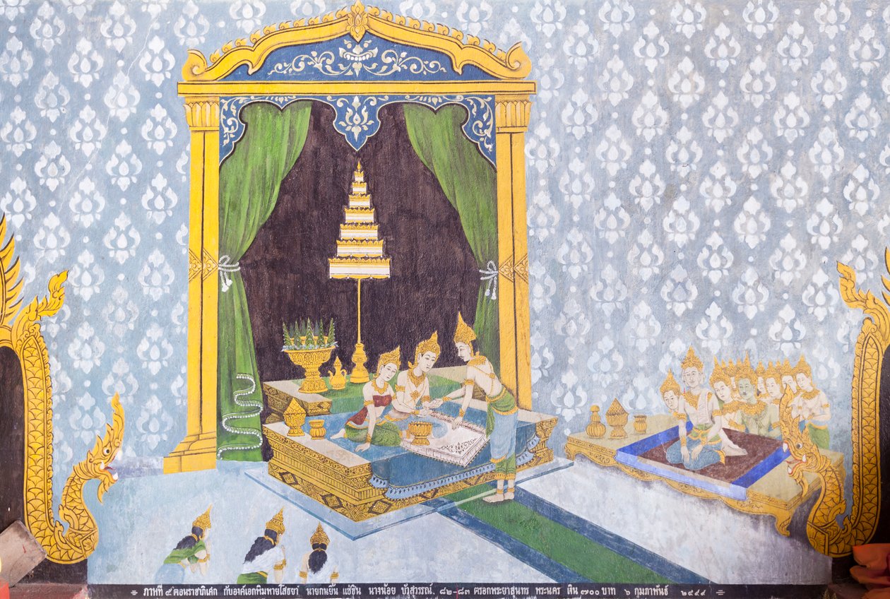 Fresco met een scène uit het leven van Boeddha, Wat Phra That Doi Suthep tempel door School Thai