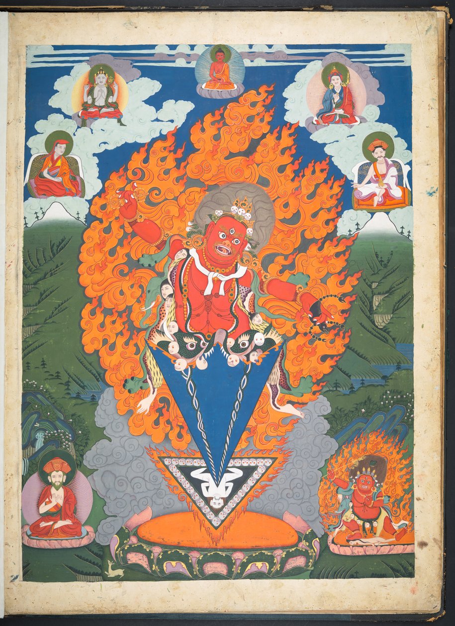 Add. Or. 3052 Een van 12 tekeningen die Tibetaanse godheden afbeelden door een Tibetaanse kunstenaar, waarschijnlijk in Lhasa, c.1800 (gouache op papier) door School Tibetan