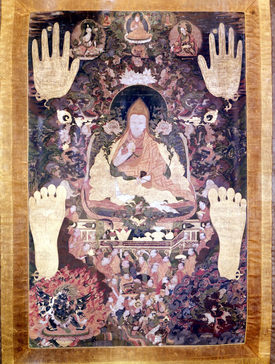 Blo Bzang Rgya ktso, de vijfde Dalai Lama, de meest illustere en belangrijke in de geschiedenis. Tibetaanse thangka, Guimet Museum, Parijs door School Tibetan