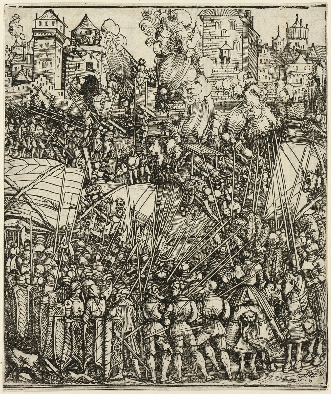 De verdrijving van de Hongaren uit Neder-Oostenrijk, uit de Triomfboog van Maximiliaan I door School of Albrecht Dürer