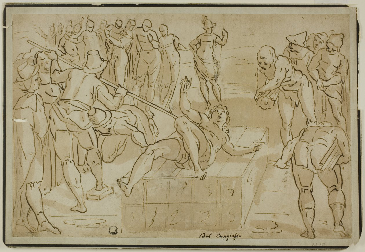 Martelaarschap van Sint Laurentius door School of Luca Cambiaso
