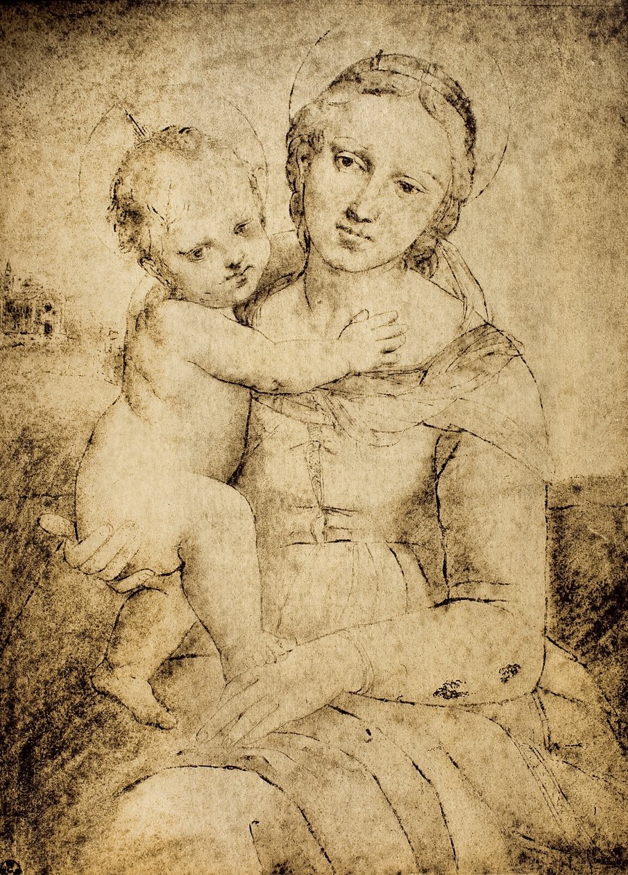Madonna en Kind door School of Raphael