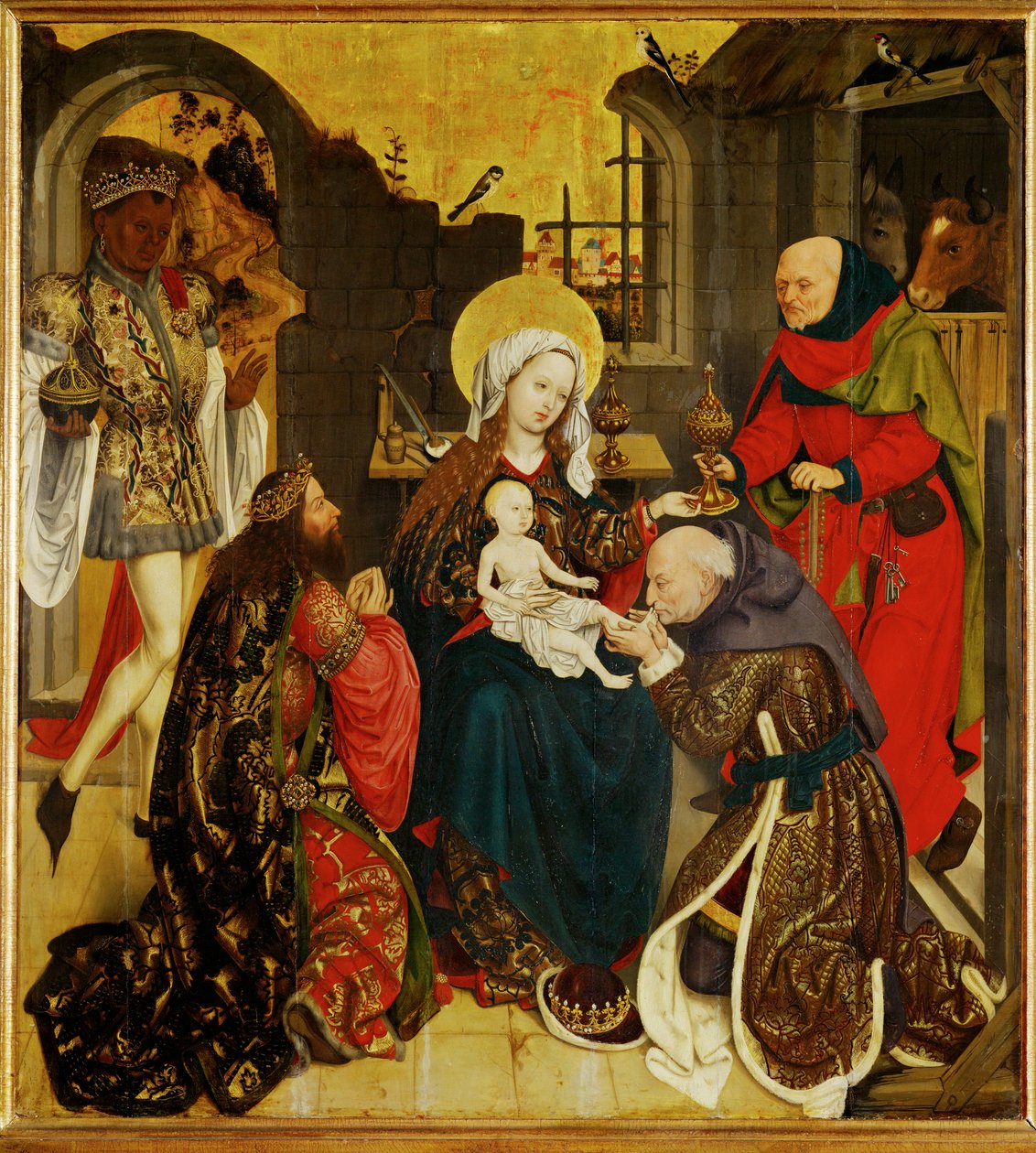 Aanbidding van de Wijzen ... (schilderij op hout) door Schottenaltar Master