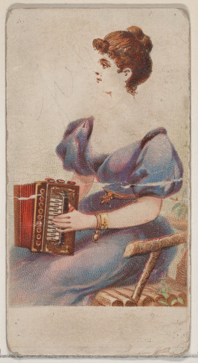 Accordeon, uit de serie Muziekinstrumenten N82 voor Duke sigaretten, 1888 door Schumacher and Ettlinger