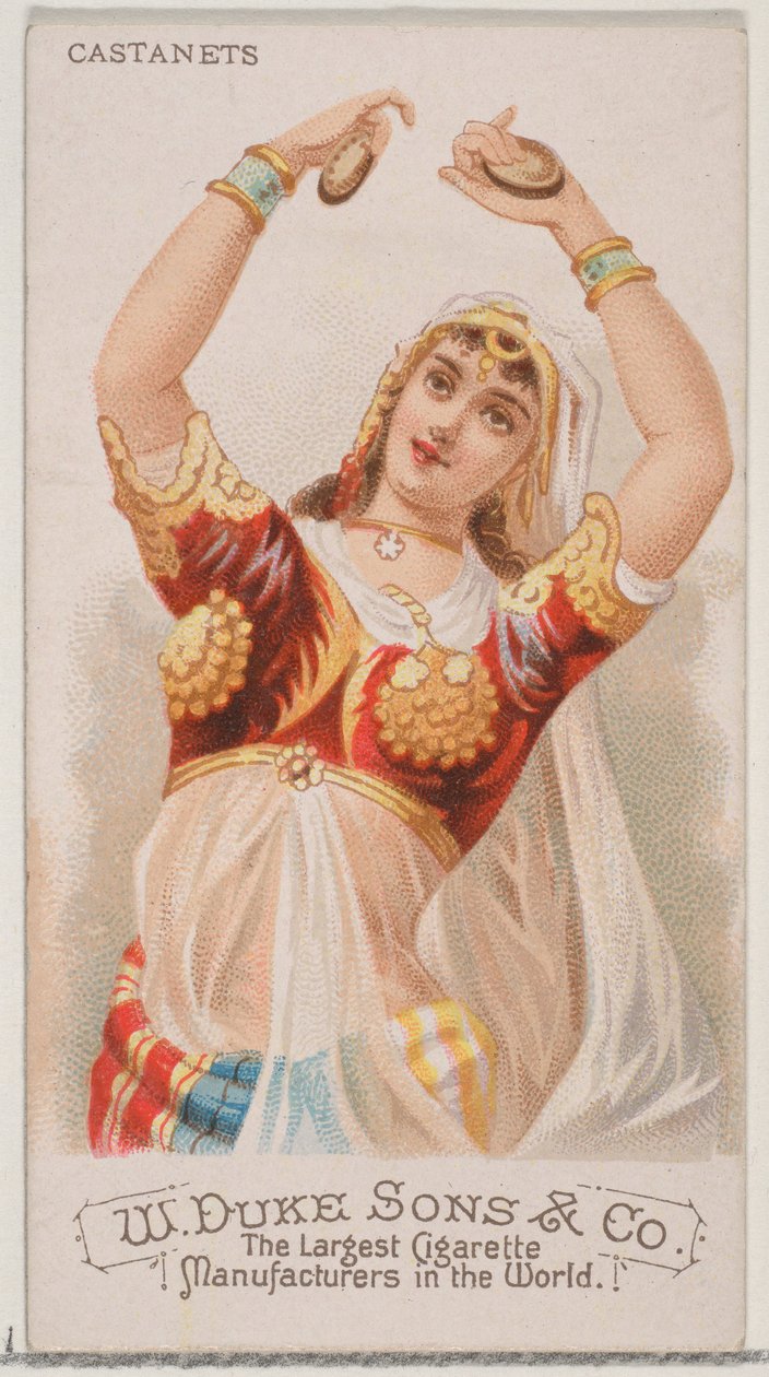 Castagnetten, uit de serie Muziekinstrumenten N82 voor Duke merk sigaretten, 1888 door Schumacher and Ettlinger