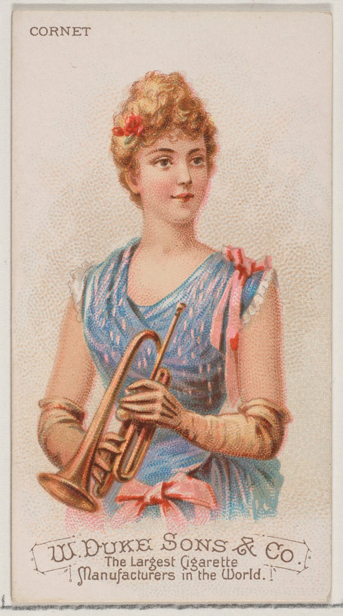 Cornet, uit de serie Muziekinstrumenten N82 voor Duke sigarettenmerk, 1888 door Schumacher and Ettlinger