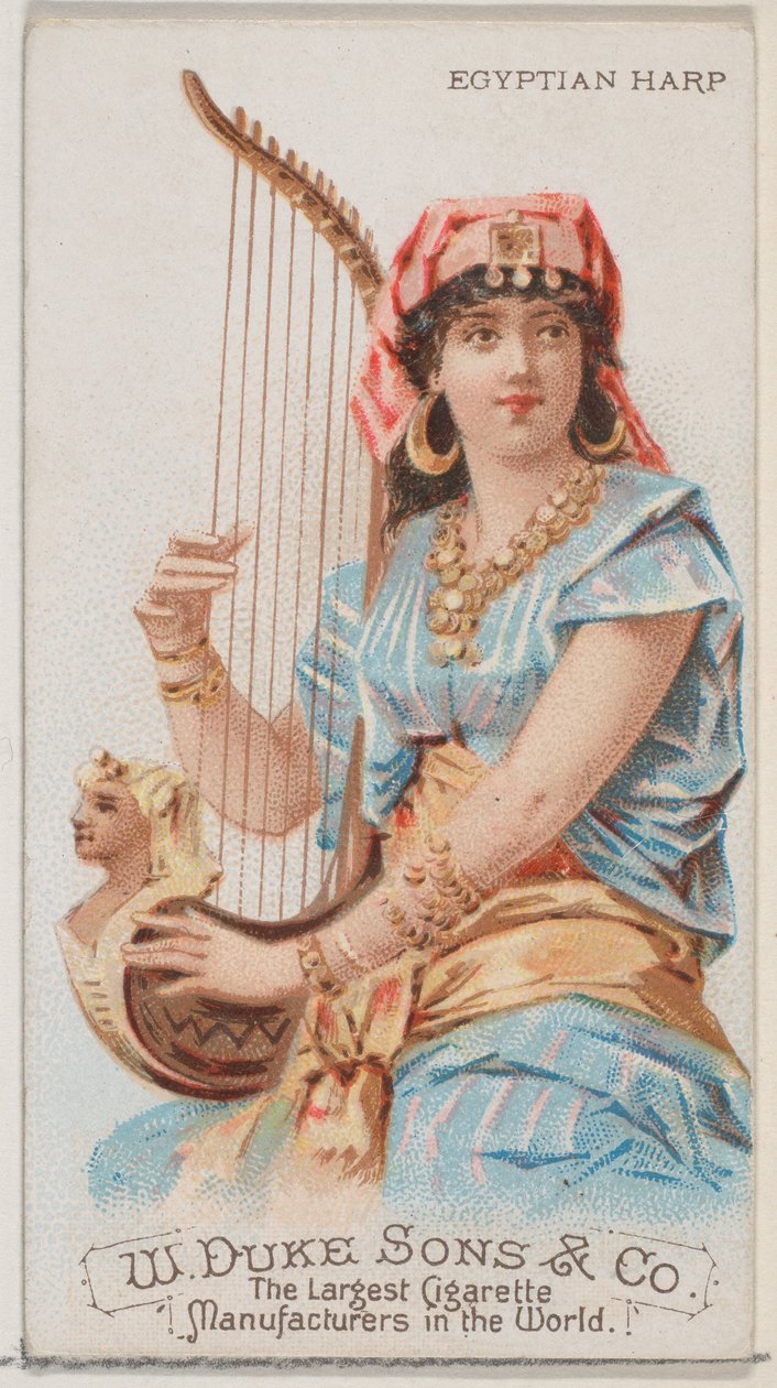 Egyptische harp, uit de serie Muziekinstrumenten N82 voor Duke sigaretten door Schumacher and Ettlinger
