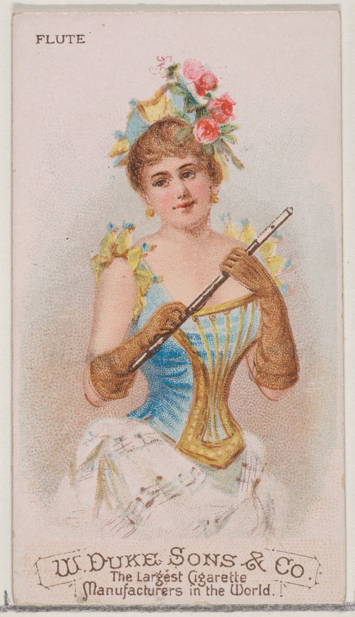 Fluit, uit de serie Muziekinstrumenten N82 voor Duke merk sigaretten, 1888 door Schumacher and Ettlinger