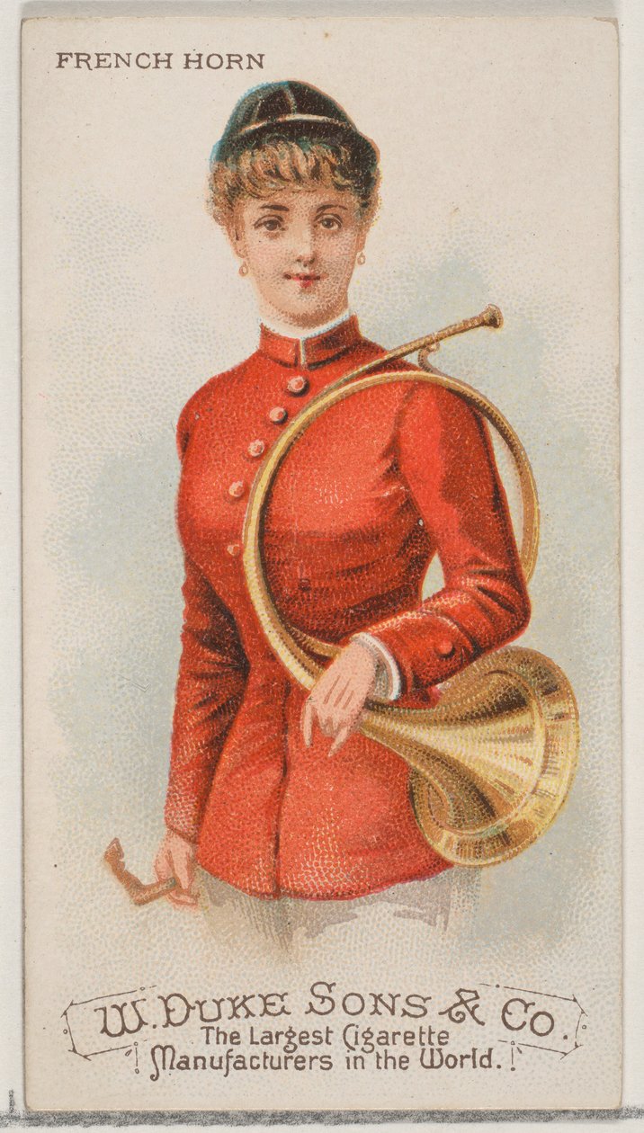 Hoorn, uit de serie Muziekinstrumenten N82 voor Duke sigaretten, 1888 door Schumacher and Ettlinger