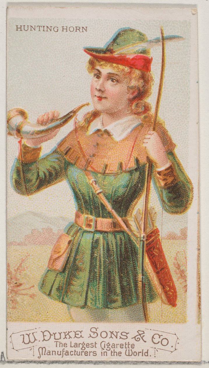 Jachthoorn, uit de serie Muziekinstrumenten N82 voor Duke sigaretten, 1888 door Schumacher and Ettlinger