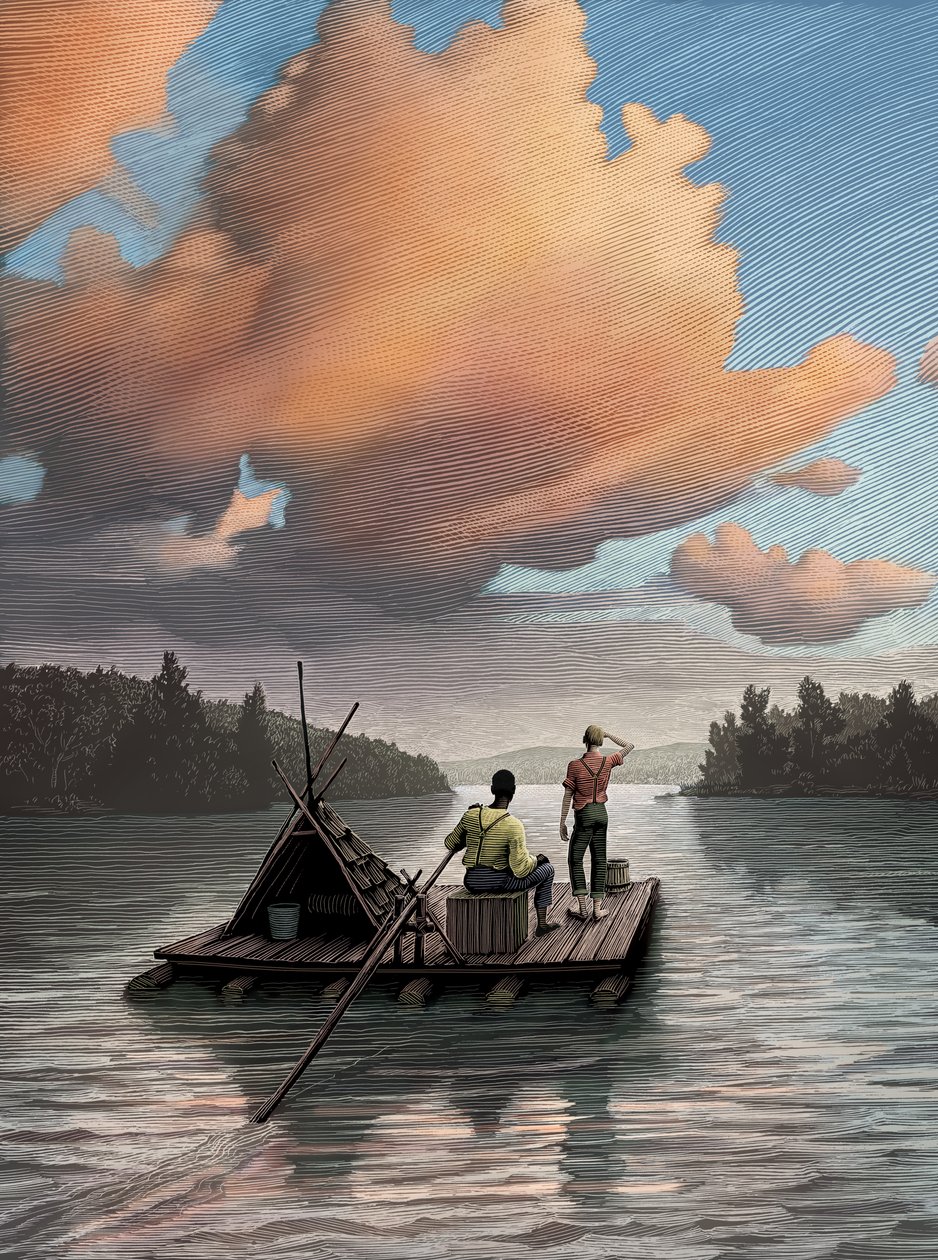 Huckleberry Finn, 2006 (krasplaat, digitaal ingekleurd) door Scott McKowen