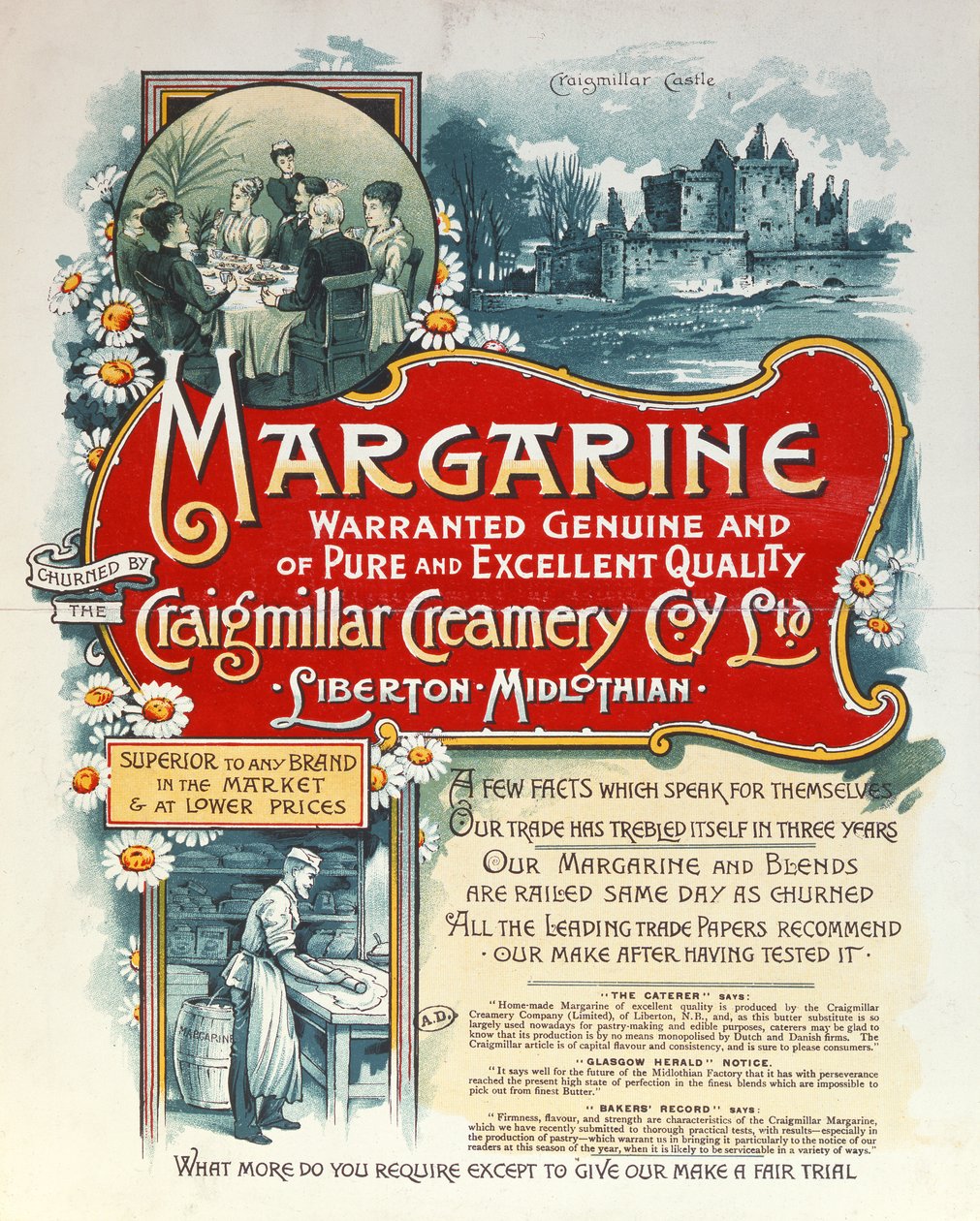 Advertentie voor margarine geproduceerd door de Craigmillar Creamery door Scottish School