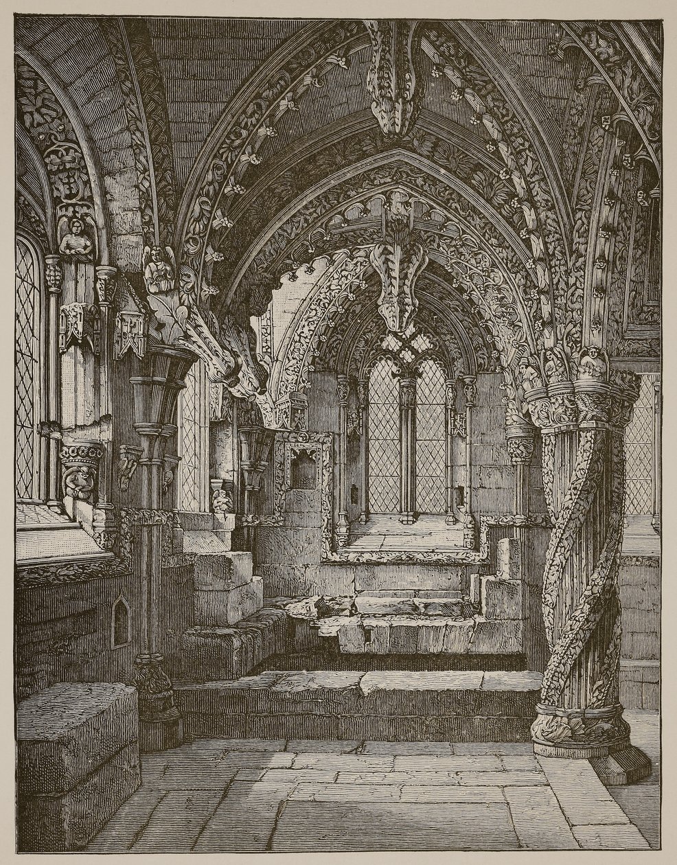 Zuidoostelijke hoek van de Lady Chapel, Rosslyn door Scottish School