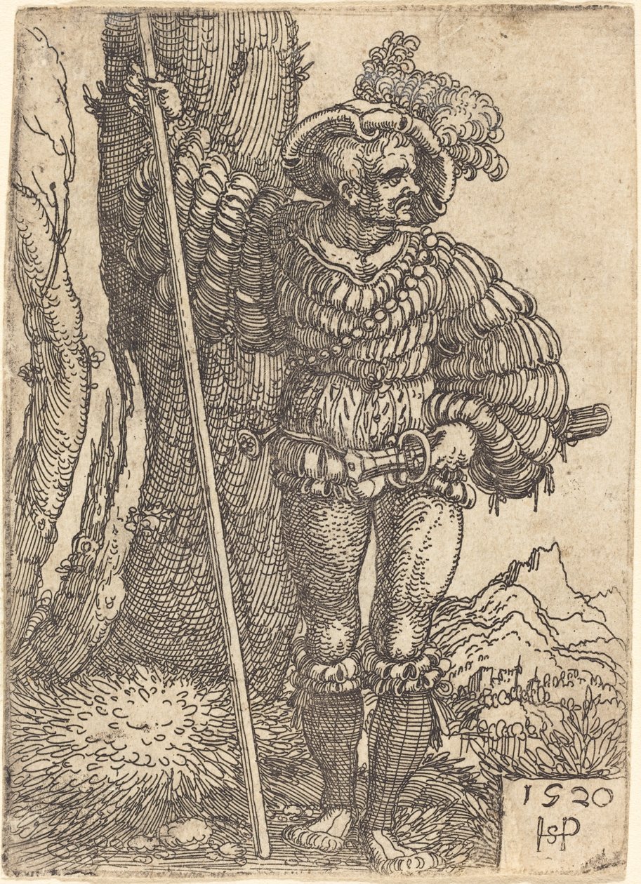 Voetsoldaat Staand bij een Boom door Sebald Beham