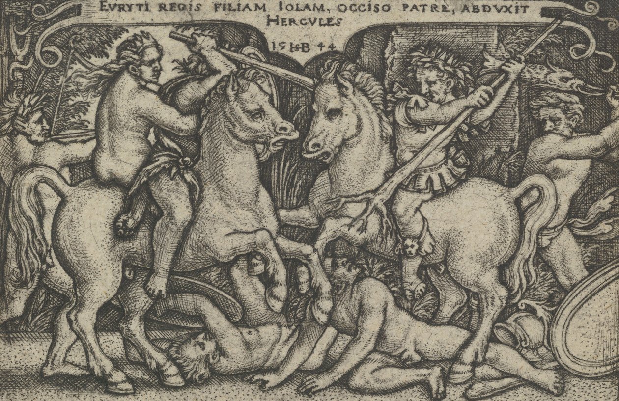 Hercules ontvoert Iole, uit De Werken van Hercules door Sebald Beham