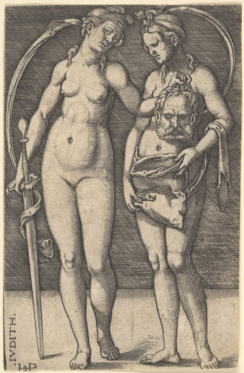 Judith staand naar rechts en houdend het hoofd van Holofernes in haar rechterhand, ca. 1520-30 door Sebald Beham