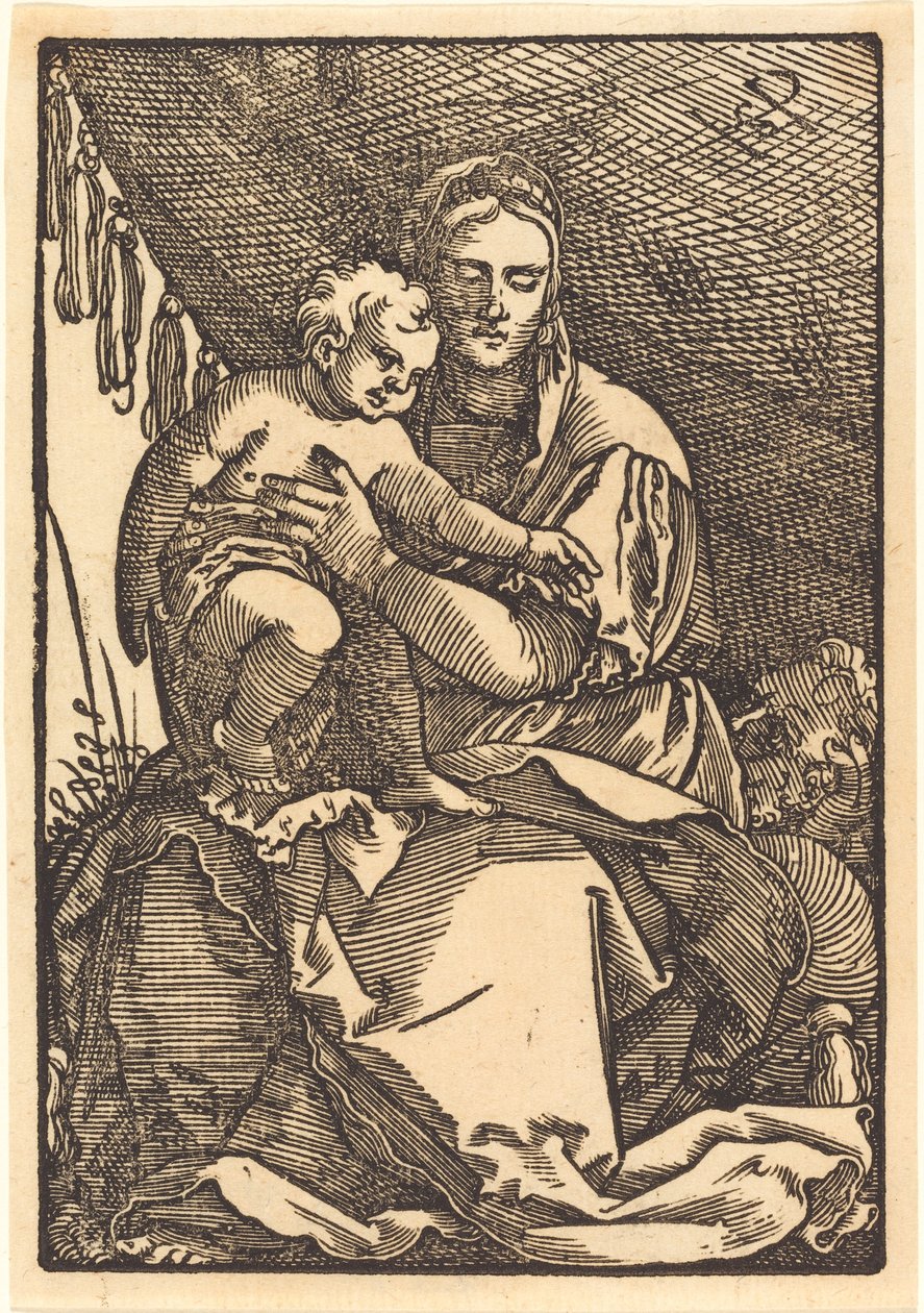 Madonna en kind onder een baldakijn door Sebald Beham