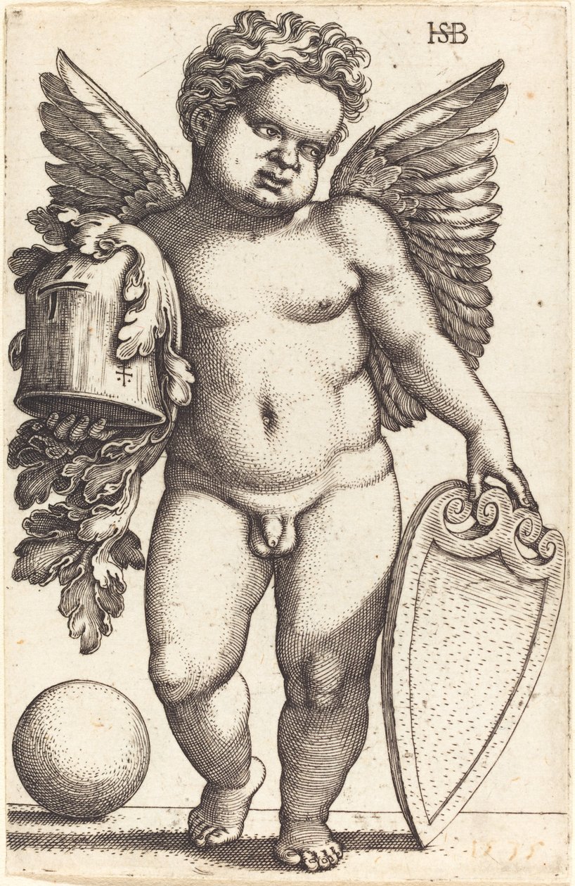 Mannelijk genie met een wapenschild door Sebald Beham