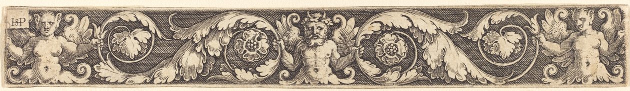 Ornament met één mannelijke en twee vrouwelijke figuren door Sebald Beham