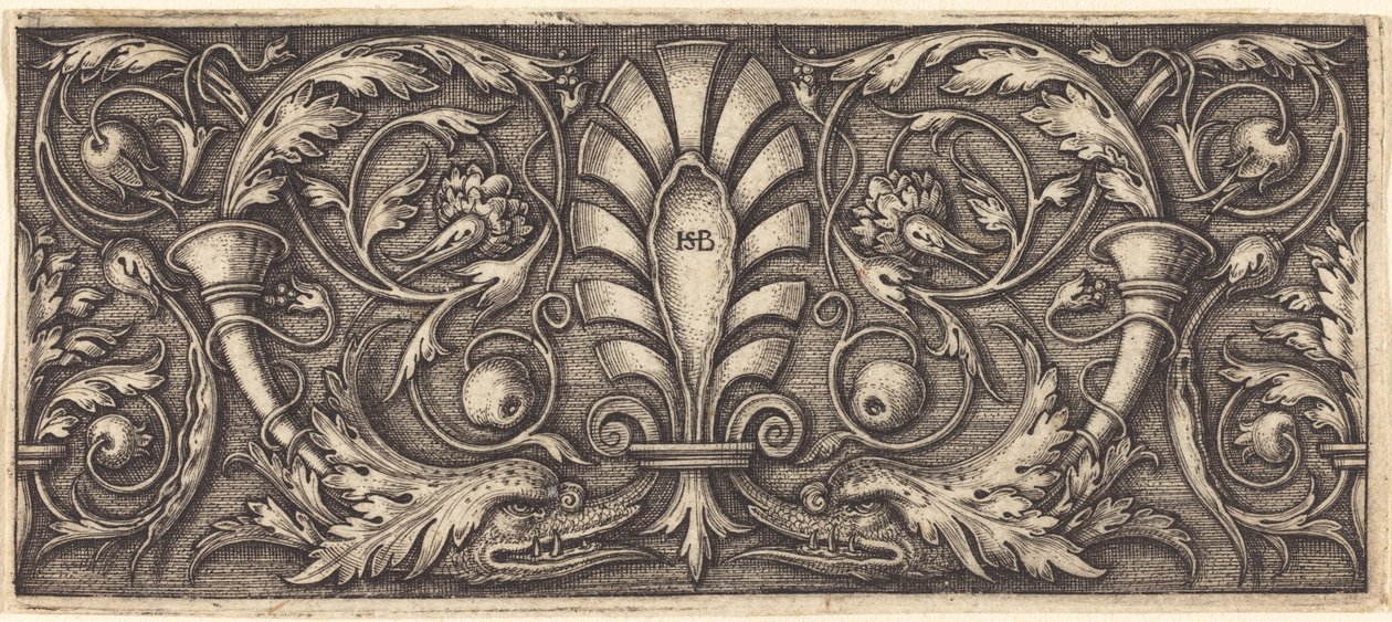 Ornament met Twee Groteske Dolfijnen door Sebald Beham