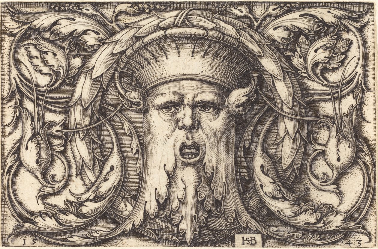 Ornament met een masker door Sebald Beham