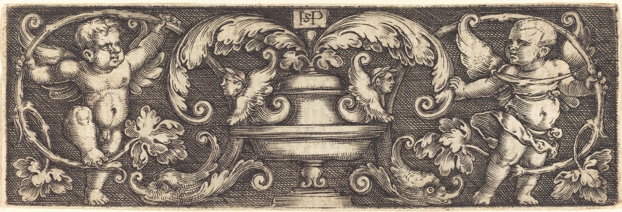 Ornament met een Vaas tussen Twee Genii door Sebald Beham