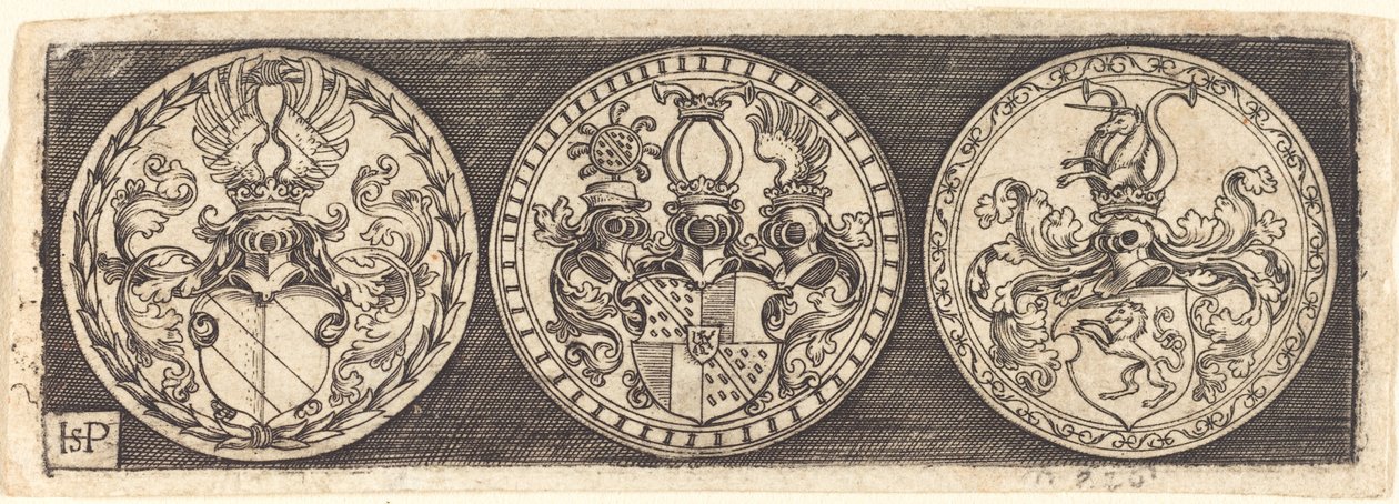 Drie Medailles met Wapenschilden door Sebald Beham