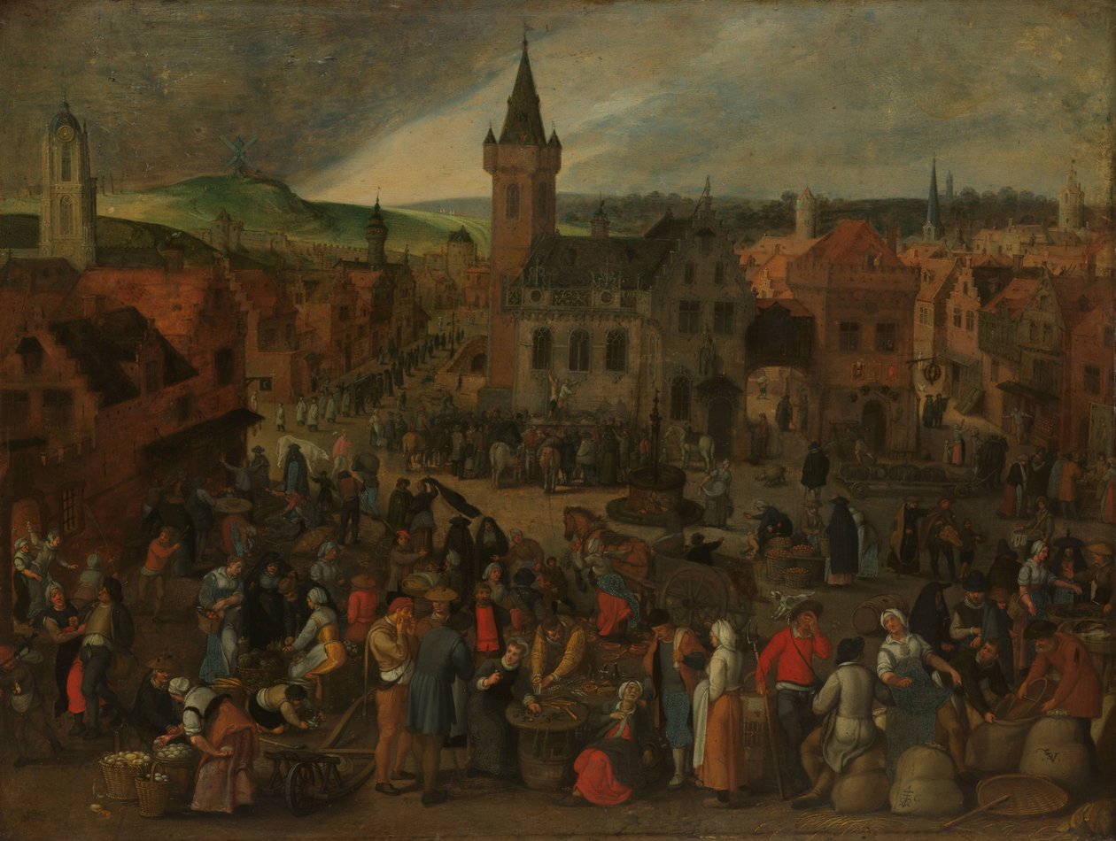 Marktdag in een Vlaamse stad door Sebastiaen Vrancx