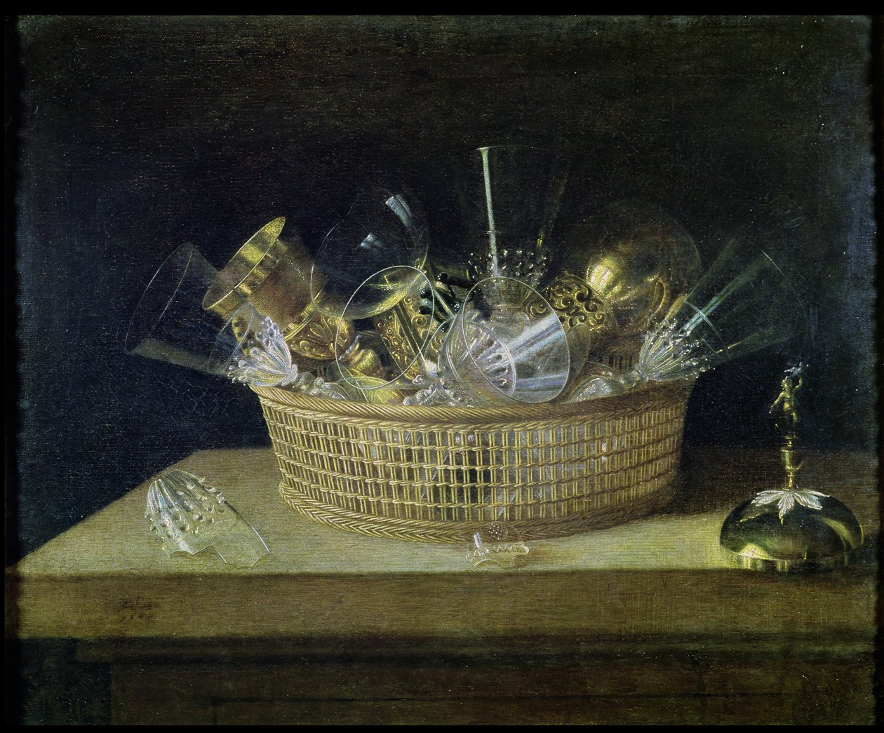 Stilleven met een mand vol glazen, 1644 door Sebastian Stoskopff