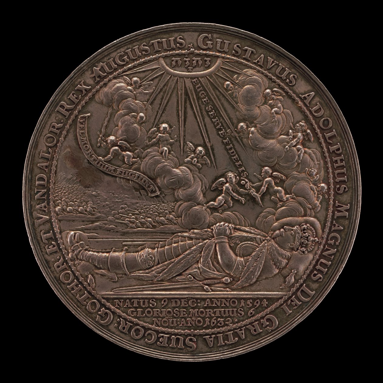 Dood van Gustavus II Adolphus, 1594-1632, Koning van Zweden 1611 [voorzijde], 1634 door Sebastian Dadler