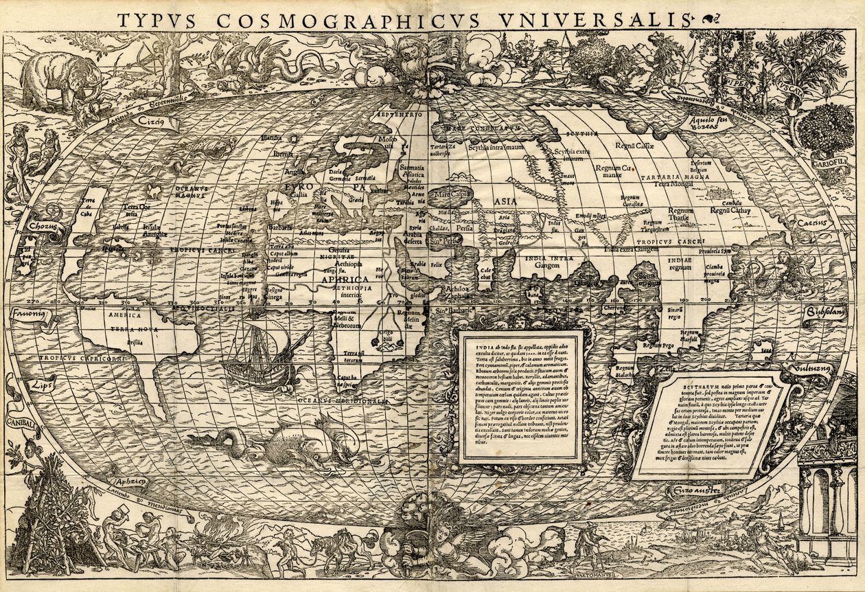 Typus Cosmographicus Universalis (Wereldkaart), c.1532 (houtsnede) door Sebastian & Holbein Hans the Younger Münster