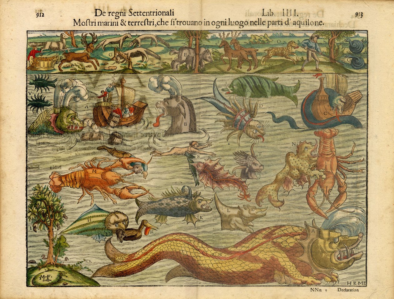 Monsters van Zee  Land... (Monsters van Zee  Land...) door Sebastian & Magnus Olaus (1490-1557) Münster
