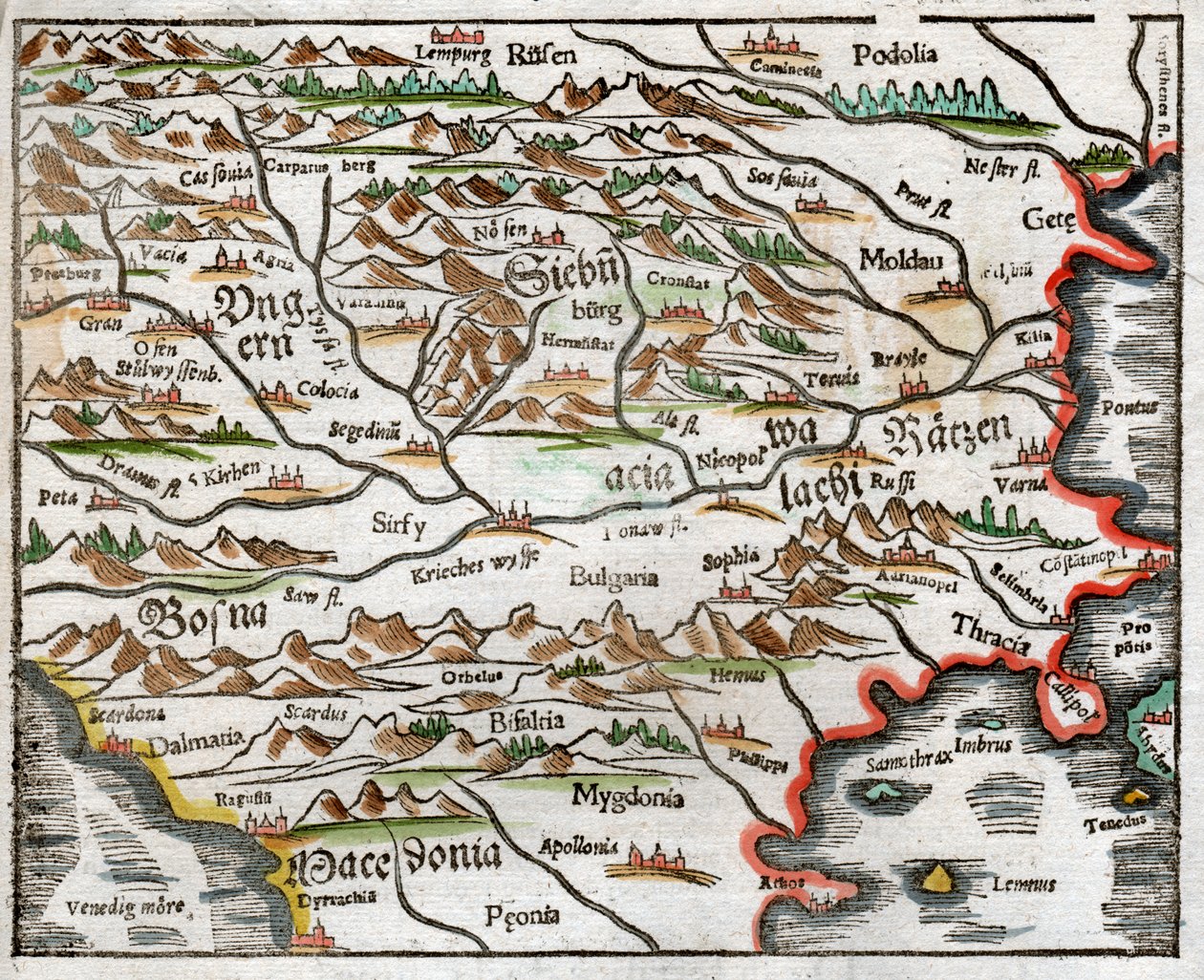 Oost-Europa en de Balkan 1575 door Sebastian Munster
