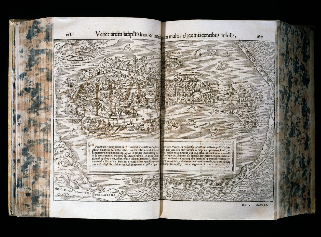 Venetië, illustratie uit Cosmographia, door Sebastian Munster, houtsnede, H. Petri druk, Basel door Sebastian Munster